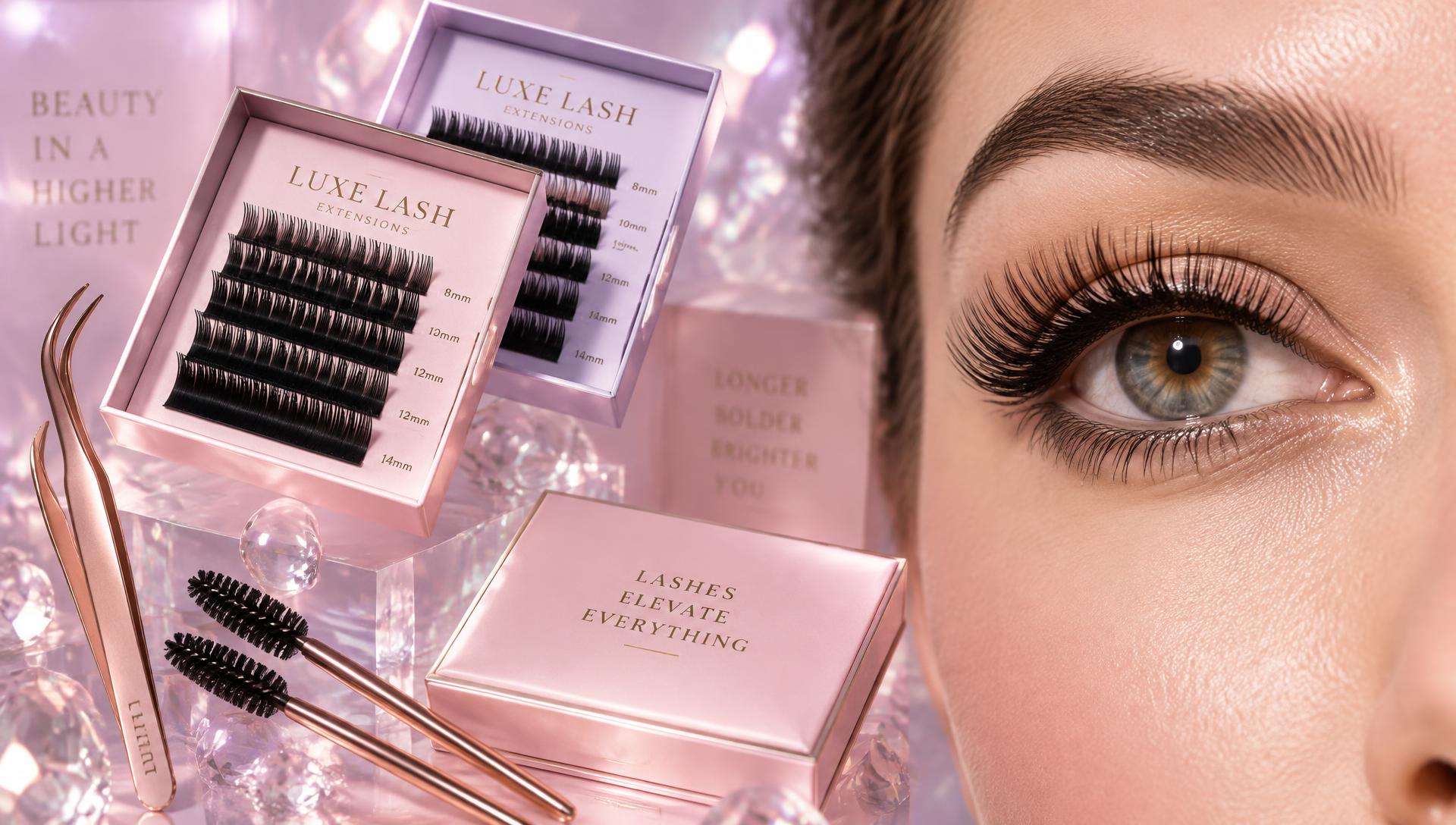 Lash Luxe Studio lash trays, applicators and close-up classic lashes